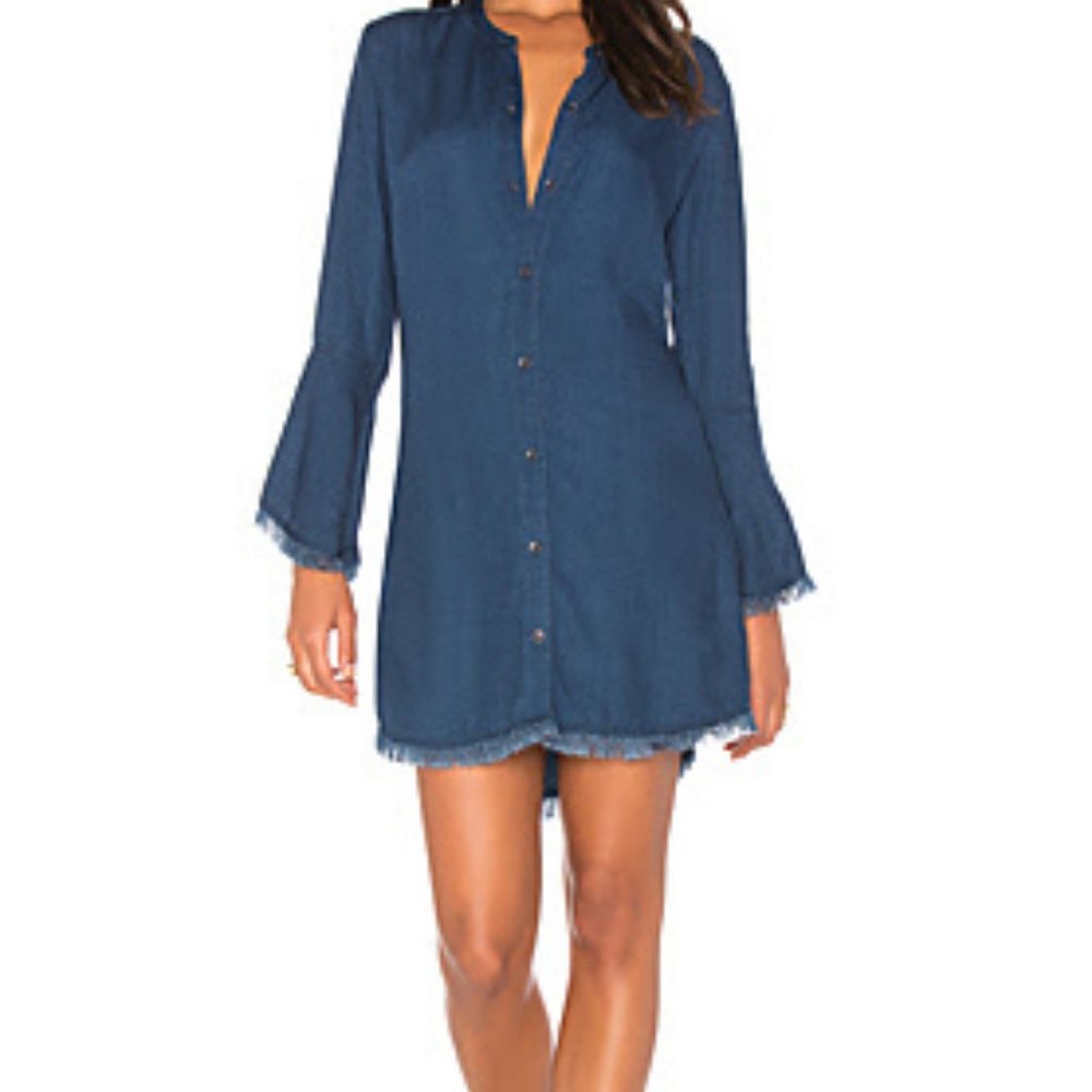 Splendid Ruffle Shirt Dress in Dark Wash